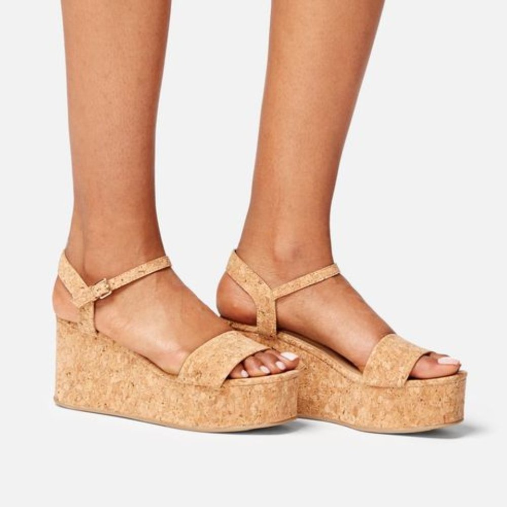 JustFab Cary Cork Platform Buckle Sandals 8.5